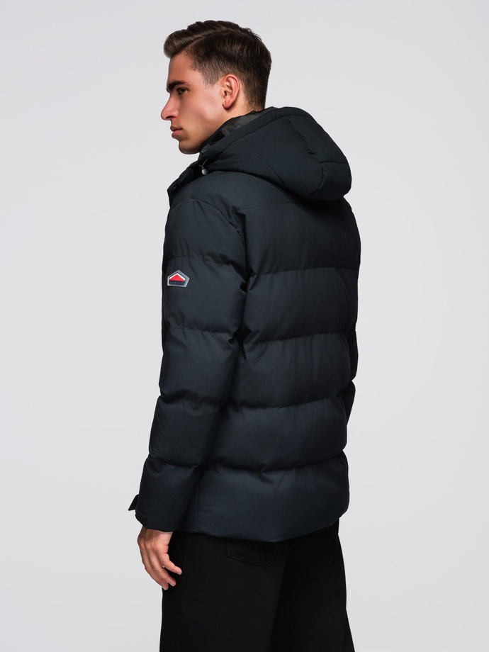 Men's winter jacket with detachable hood in waterproof material - black V3 OM-JAHP-0306