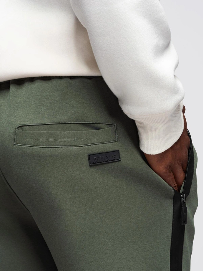 Men's sweatpants with straight leg and rubber details - dark olive green V4 OM-PASK-0281