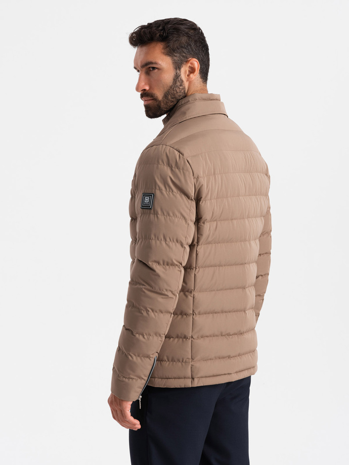 Men's quilted jacket with jacket cut - beige V5 OM-JALP-0188