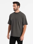 Tricou LOOSE FIT din bumbac pentru bărbați cu decolteu rotund - gri-verde V3 OM-TSBC-0234