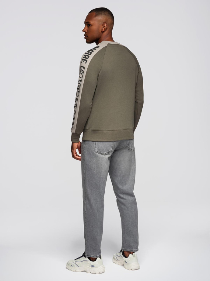 Men's sweatshirt with contrasting stripes and raglan sleeves - olive V1 OM-SSNZ-0200