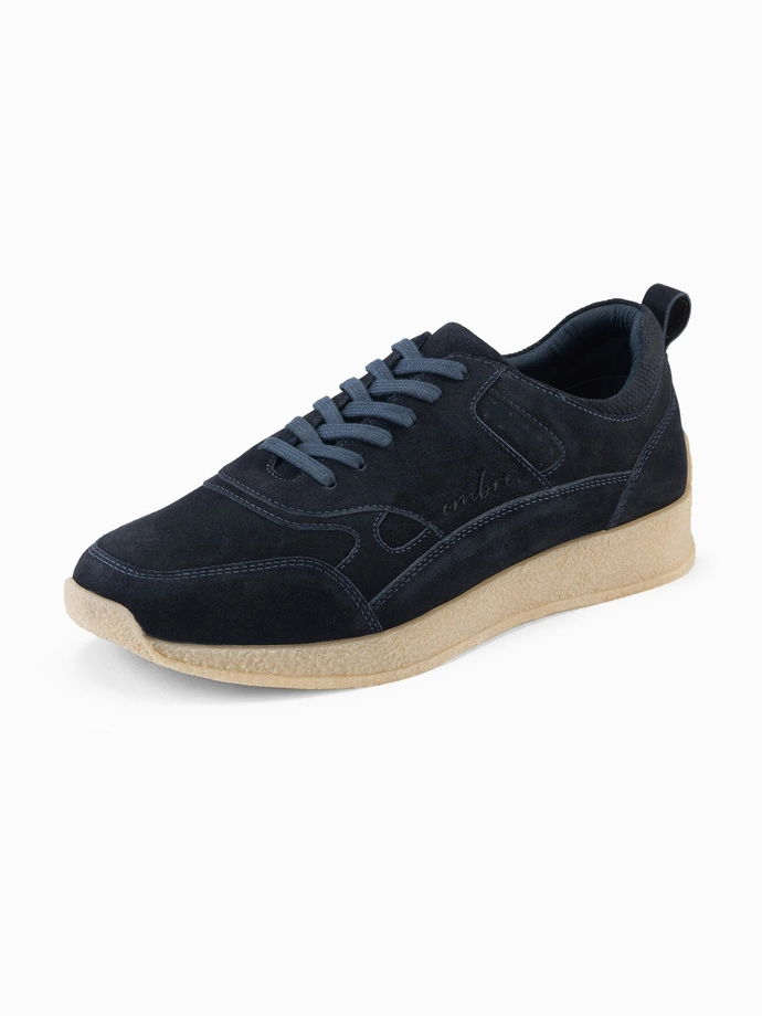 Men's lightweight suede sports style sneakers - navy blue V2 OM-FOSL-0205