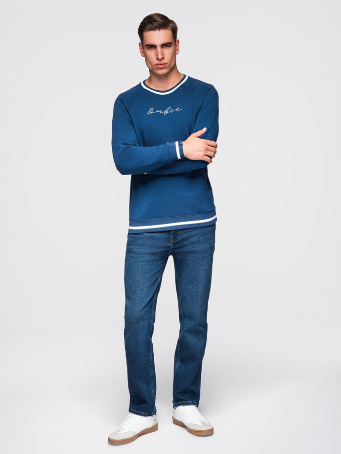 Men's raglan sleeve sweatshirt with contrasting details - dark blue V1 OM-SSNZ-0244