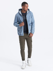 Men's denim jacket katana with cargo pockets and hood - blue V3 C558