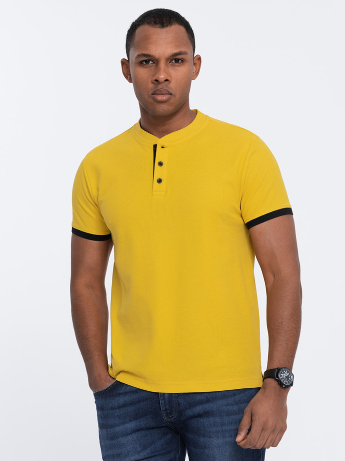 Tricou polo fără guler pentru bărbați - galben V9 OM-TSCT-0156