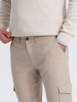 Men's REGULAR fabric pants with cargo pockets - beige V3 OM-PACG-0178