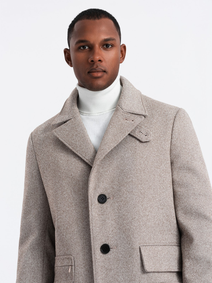 Single-breasted patterned men's coat with pockets - ash V1 OM-COWC-0108