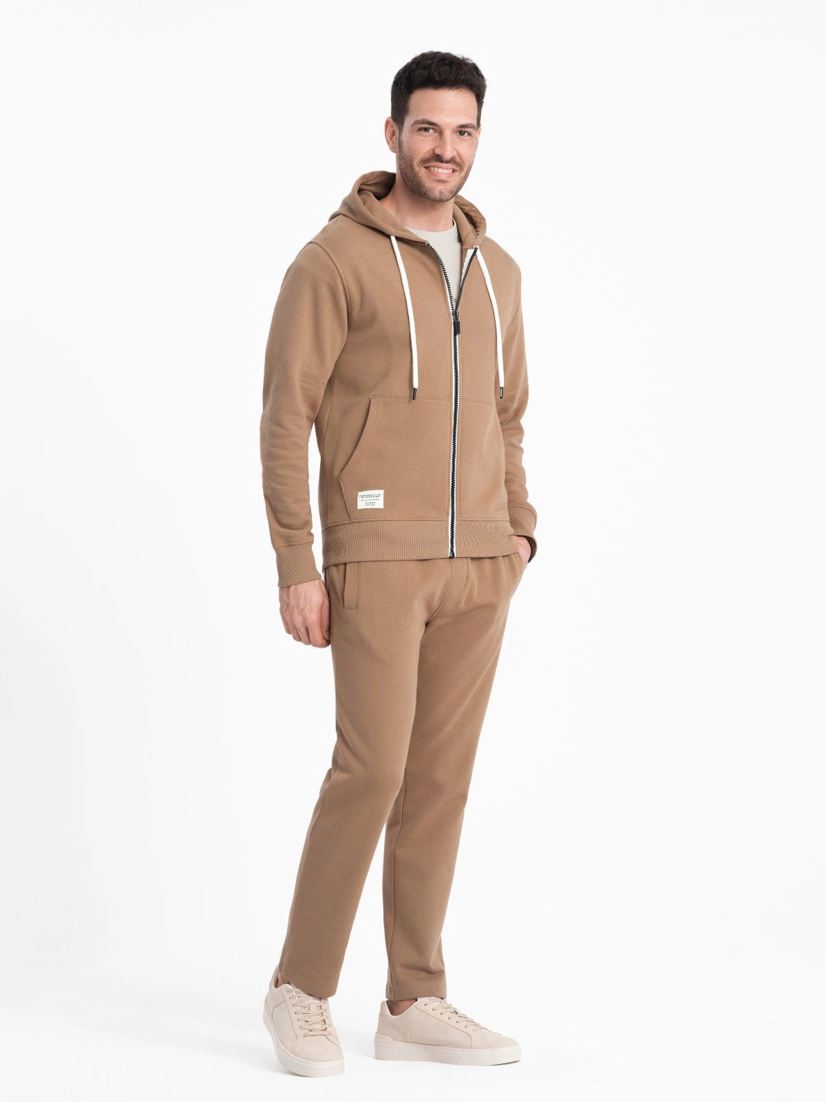 Men s sweatshirt set unbuttoned sweatshirt pants brown V2 Z83