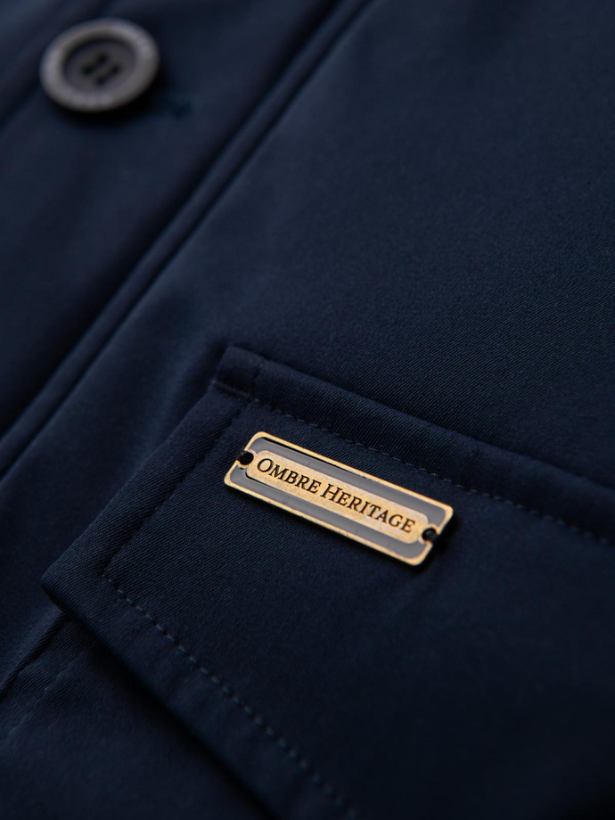 Elegant men's parka with cargo pockets and hood - navy blue V2 OM-JAPJ-0287