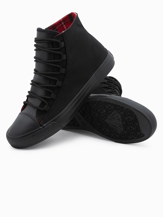 Pantofi de bărbați pantofi de sport din materiale combinate - negru V1 OM-FOTH-0143