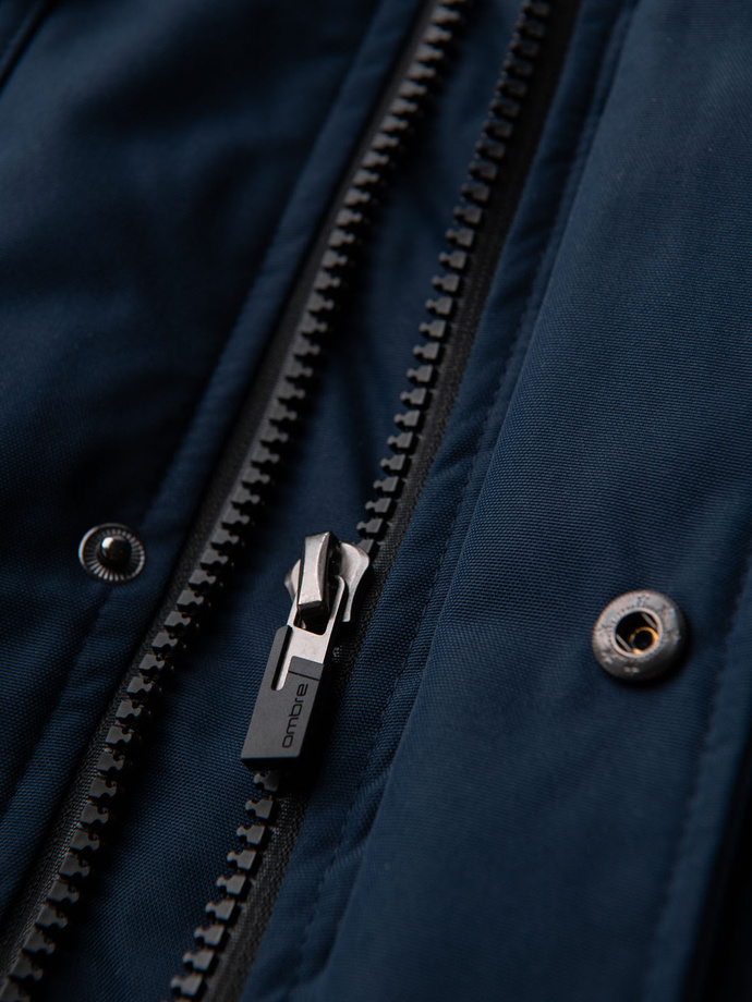 Pánska zimná bunda Aljaška s odnímateľnou kožušinou z kapucne - tmavomodrá V1 OM-JALJ-0148