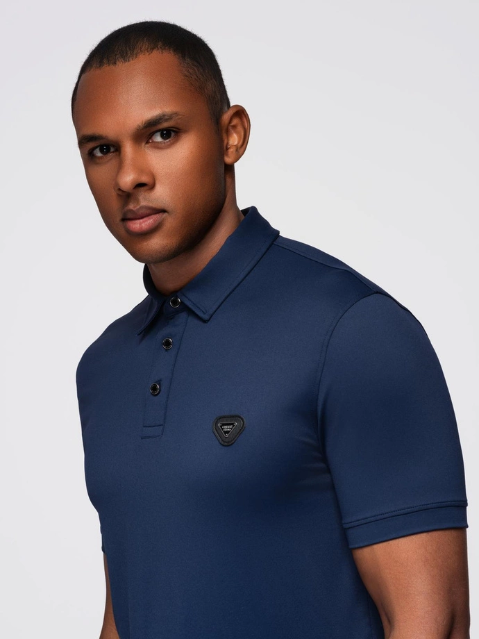 Tricou polo elegant pentru bărbați din material elastic - albastru marin V3 OM-POSS-0150