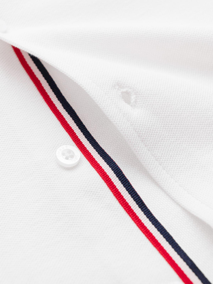 Vyriški SLIM FIT medvilniniai marškinėliai su apykakle - balti V1 OM-SHCS-0178