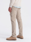 Men's REGULAR fabric pants with cargo pockets - beige V3 OM-PACG-0178