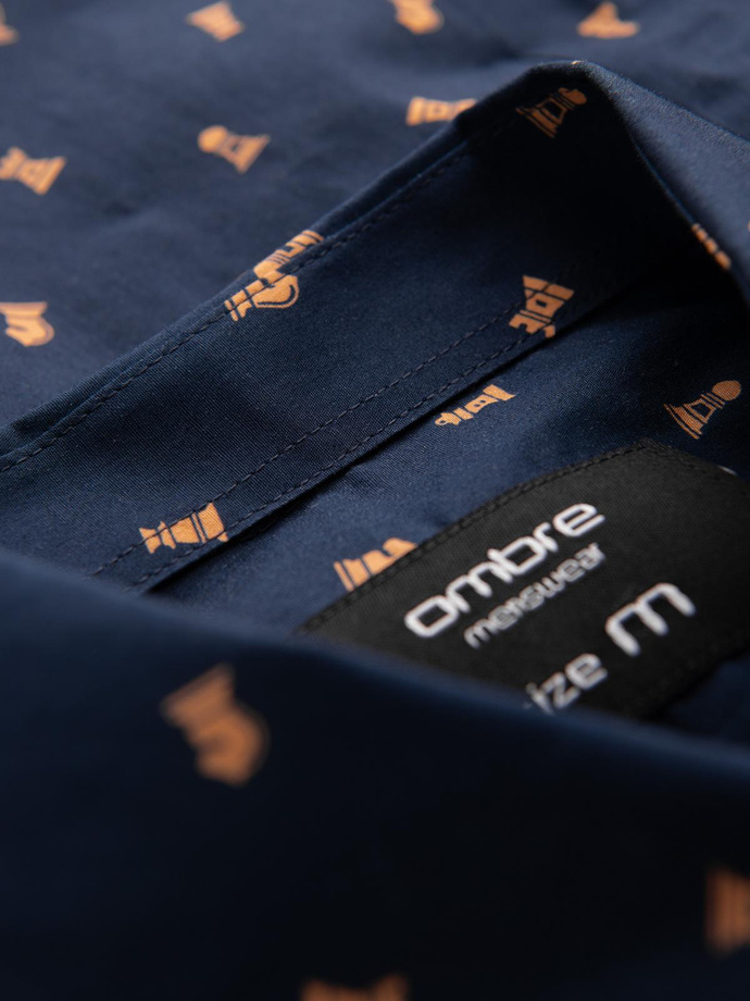 Cămașă bărbătească din bumbac cu model SLIM FIT - cerneală V3 OM-SHCS-0151