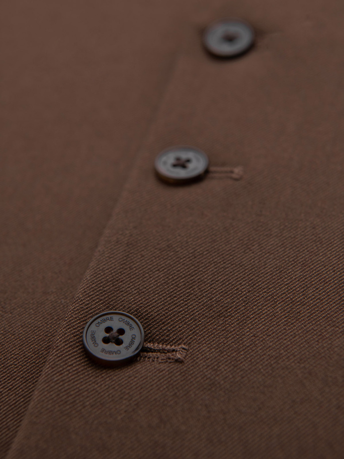 Pánská obleková vesta s klasickými detaily a podšívkou - hnědá V2 OM-BLZV-0142