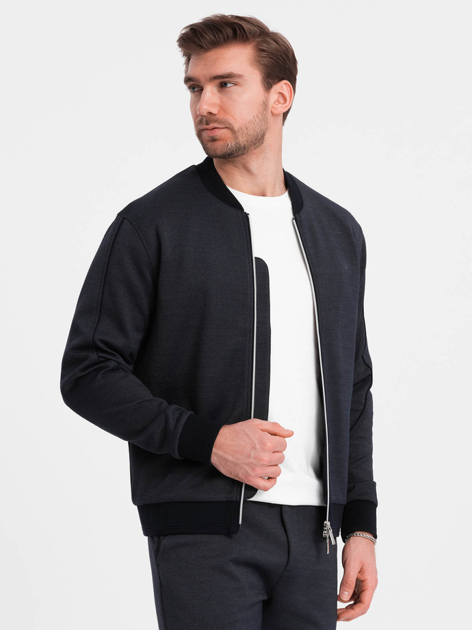 Men's jacquard knit jacket + shorts set - navy blue V1 Z73