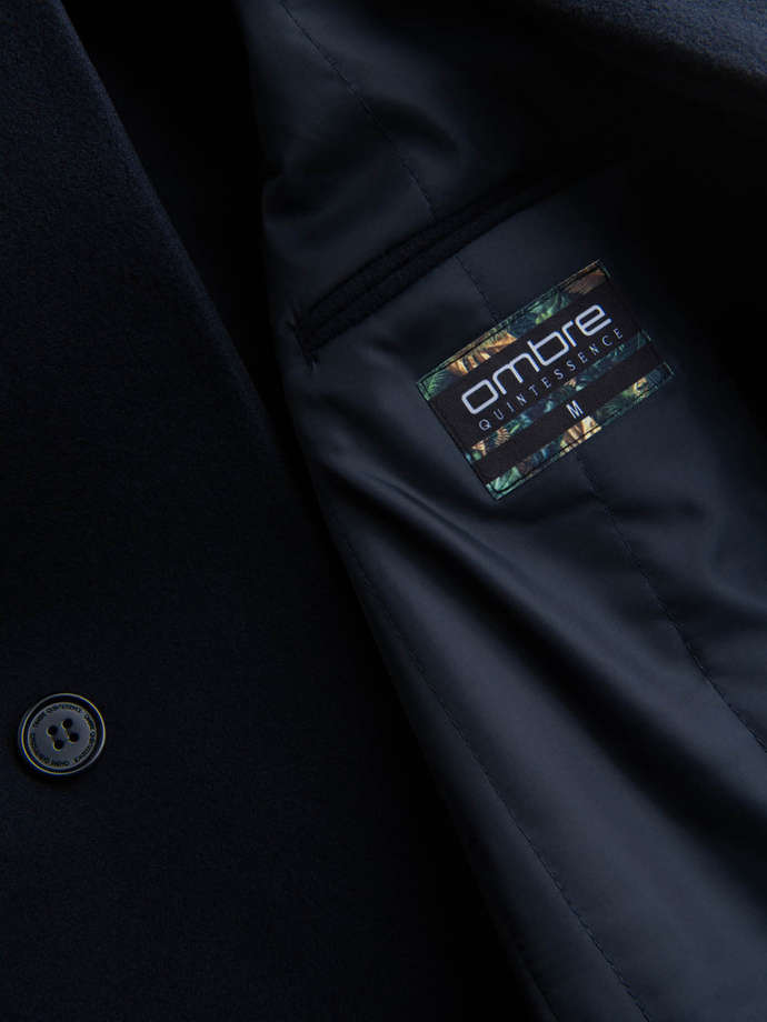 Pánsky kabát s asymetrickým zapínaním - tmavomodrý V3 OM-COWC-0102