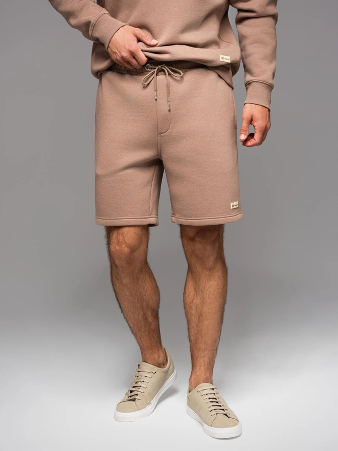 Unisex teplákové šortky s rebrovaným pásom - hnedé V16 OU-SRBC-0101