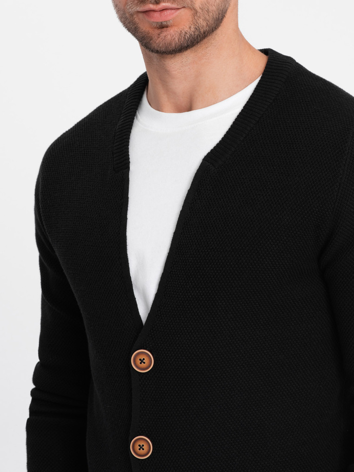 Pulover bărbătesc cu cardigan structurat cu buzunare - negru V1 OM-SWCD-0109