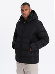 Men's winter jacket with unusual quilting - black V3 OM-JAHP-0127