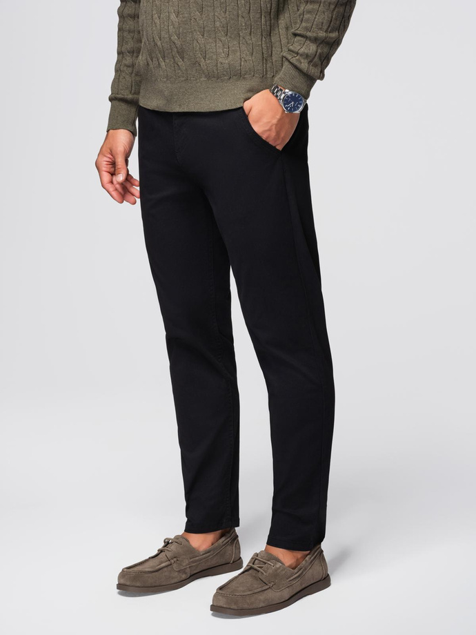 Men's chino pants with decorative waistband - black V1 OM-PACP-0118