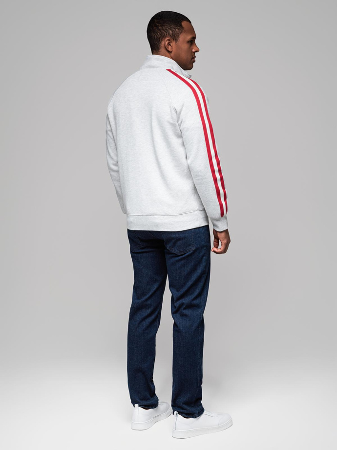 Men's sweatshirt with high collar and stripes - grey melange V1 OM-SSZP-0219