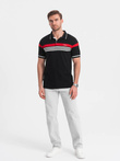 Tricou polo pentru bărbați cu dungi în două tonuri - negru V2 OM-POSS-0127