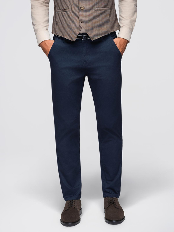 Pánske chino nohavice s ozdobným pásom - tmavomodré V2 OM-PACP-0118
