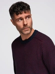 Men's contrast weave sweater with round neckline - maroon V1 OM-SWSW-0122