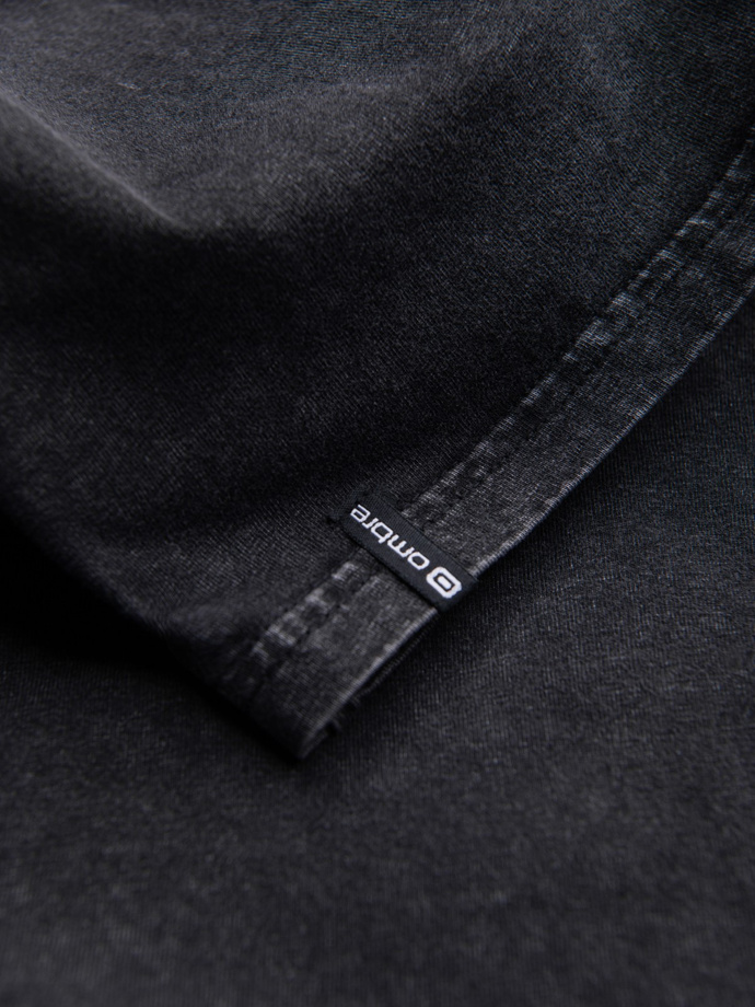 Henley bărbătesc cu mâneci lungi și mâneci raglan - negru V1 OM-LSWL-22FW-001