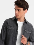 Men's denim snap shirt with pockets - black V3 OM-SHDS-0115
