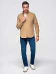 Men's REGULAR FIT cotton shirt with pocket - light brown V2 OM-SHOS-0153
