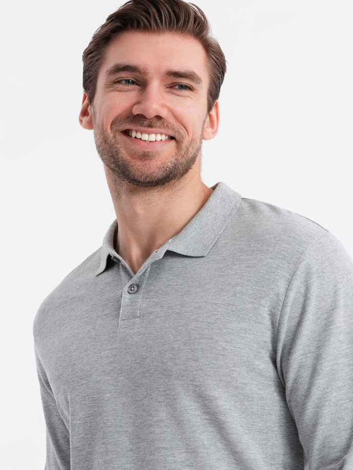 Men's longsleeve with polo collar BASIC - grey melange V4 OM-POBL-0114