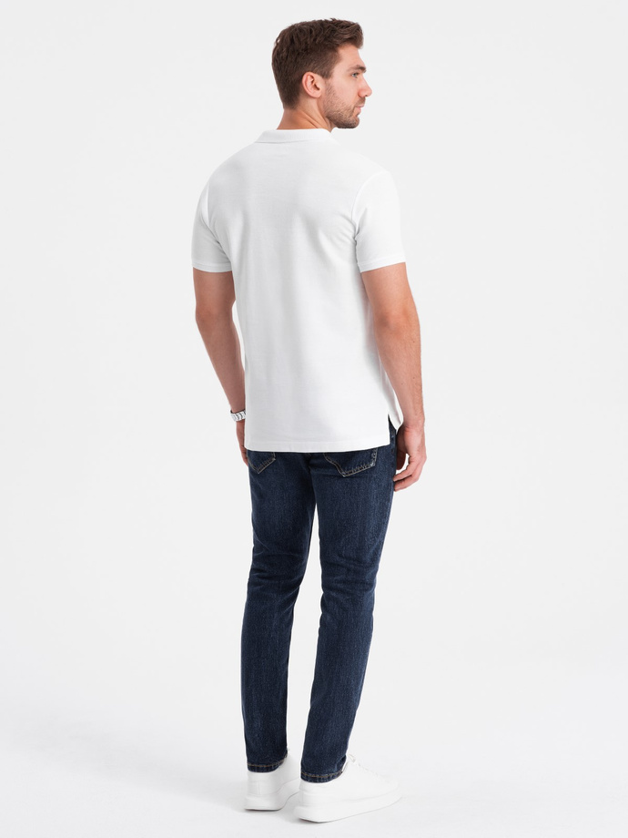 Men's pique knit polo shirt - white V4 S1374