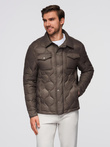 Men's quilted jacket in shirt cut - khaki V3 OM-JALP-0215