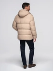 Men's puffer jacket with check lining - beige V2 OM-JAHP-0205