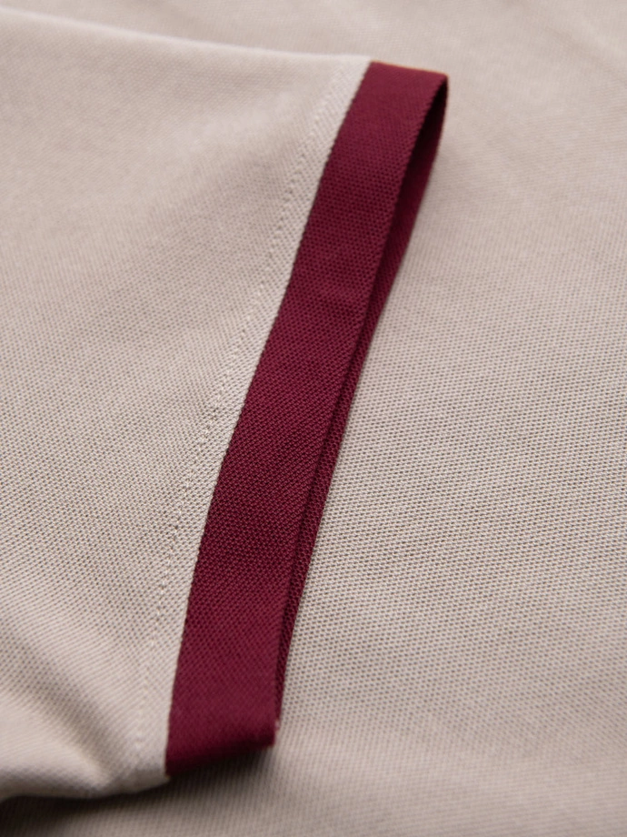 Men's T-shirt with contrasting inserts and v-neck - beige V2 OM-TSCT-0198