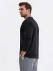 Men's cotton longsleeve with striped U neckline and embroidery - black V4 OM-LSCL-0128