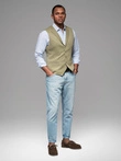 Fitted men's structured knit vest with lapels - olive V1 OM-BLZV-0144