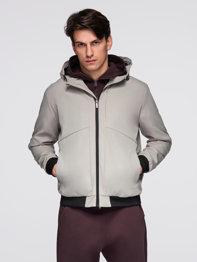 Men's lightweight jacket with mesh lining and hood - gray V6 C640