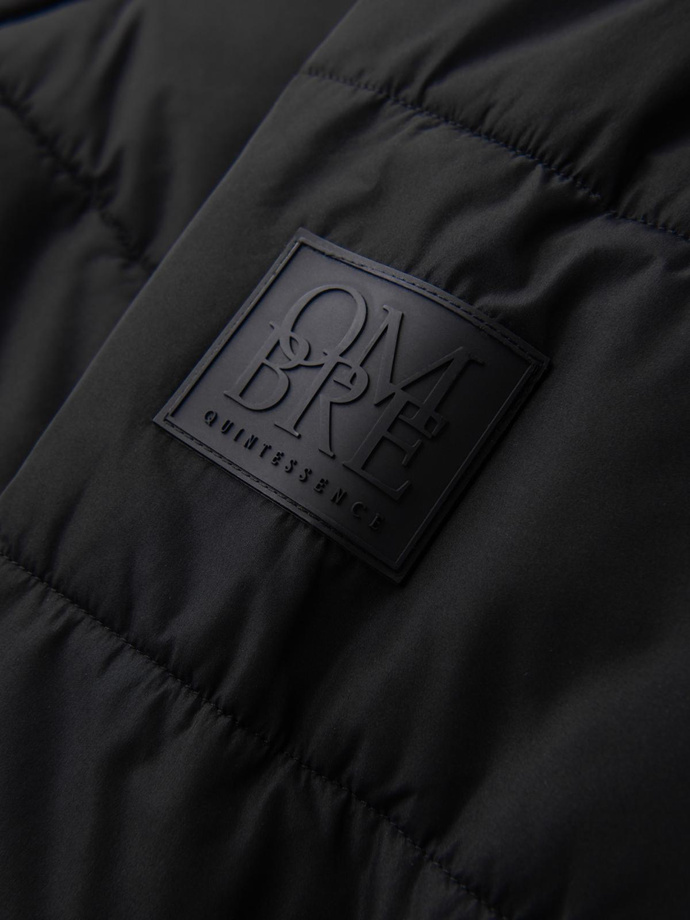 Vyriška dygsniuota ilga striukė su nuimamu gobtuvu - juoda V1 OM-JALJ-0190