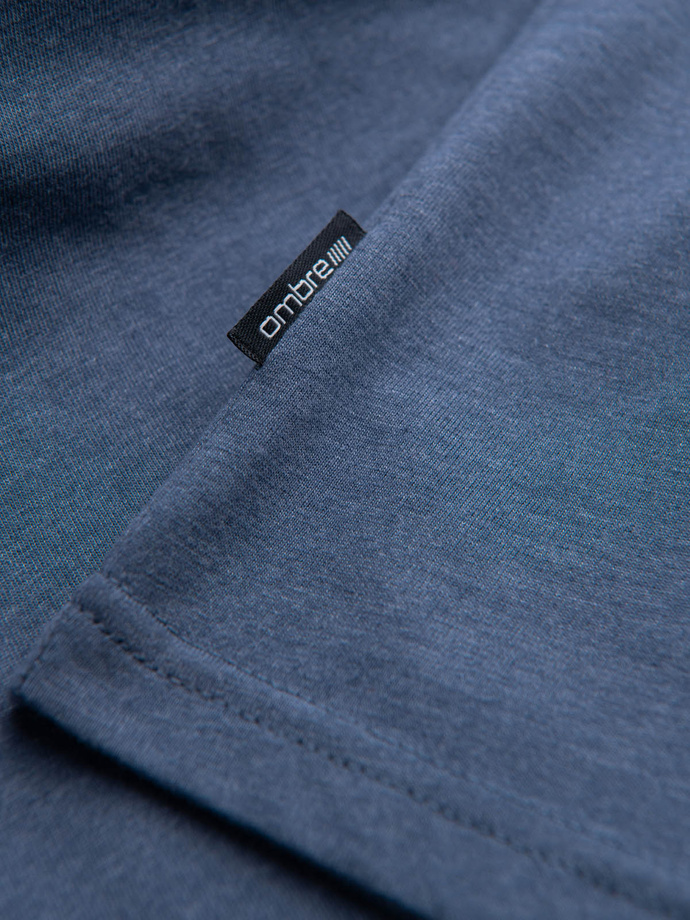 Men's BASIC classic cotton T-shirt with a serape neckline - blue melange V18 OM-TSBS-0145