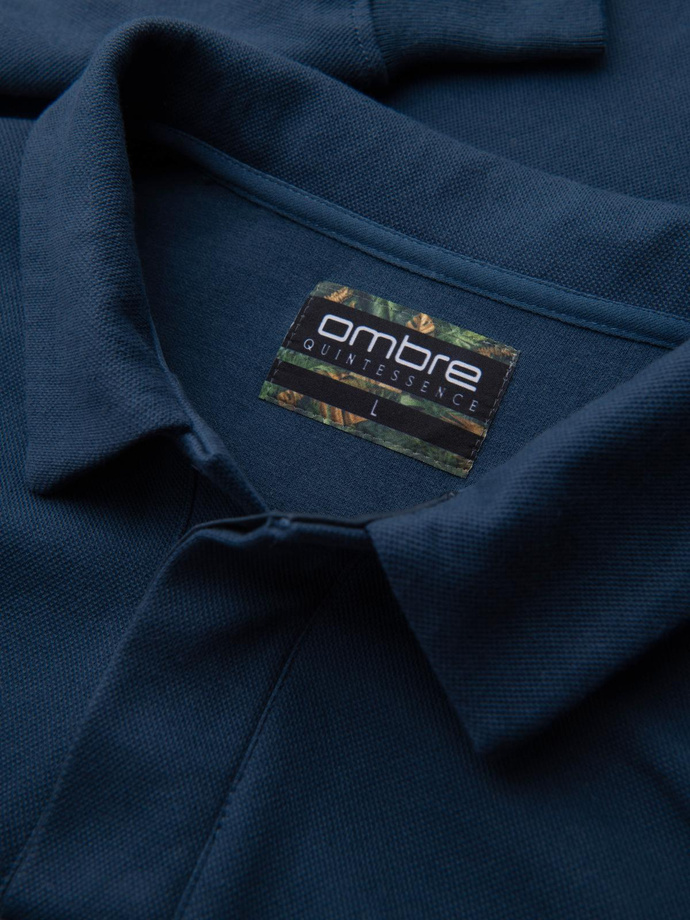 Men's structured knit polo collar sweatshirt - dark blue V5 OM-SSNZ-0149