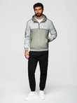 Men's contrast hooded windbreaker jacket - olive-gray V3 OM-JANP-0228
