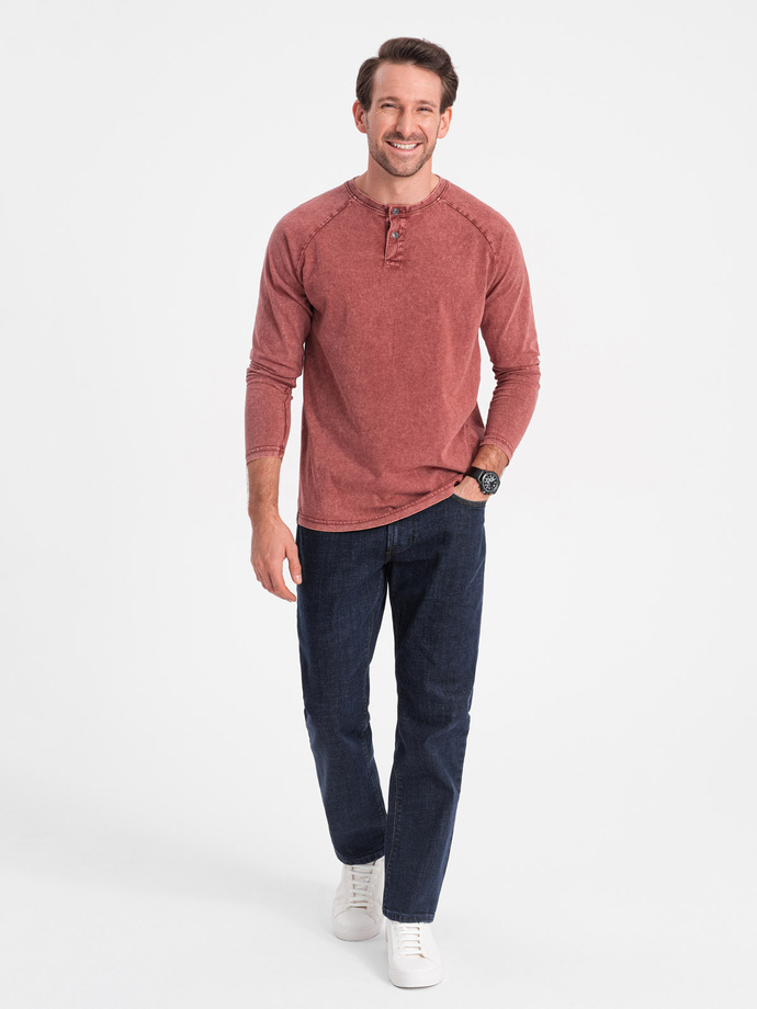 Henley bărbătesc cu mâneci lungi și mâneci raglan - Brick Grey V3 OM-LSWL-22FW-001