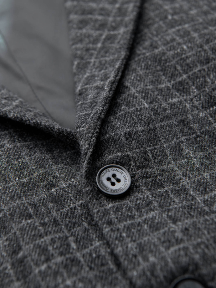 Jilet bărbătesc din amestec de lână cu revere în carouri - grafit V1 OM-BLZV-0110