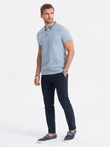 Tricou polo melange pentru bărbați cu guler contrastant - albastru V3 S1618