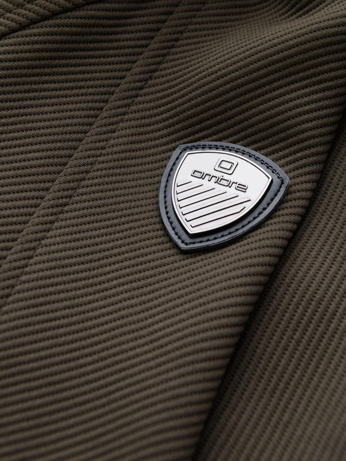 Men's BIKER jacket in structured fabric - dark olive green V1 OM-JANP-0138