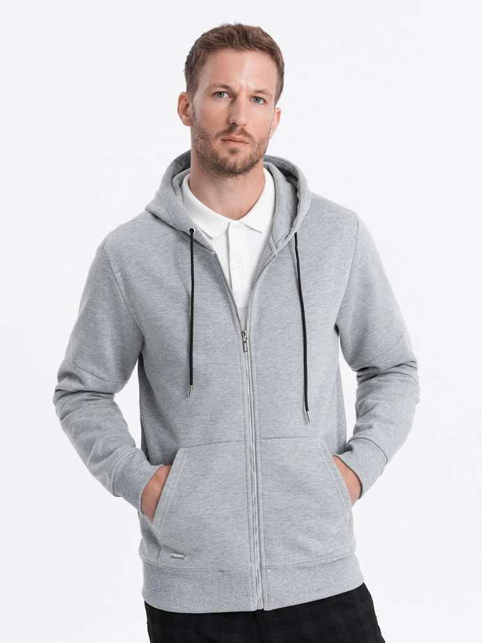 Men's unbuttoned hooded sweatshirt - grey melange V3 OM-SSZP-22FW-003